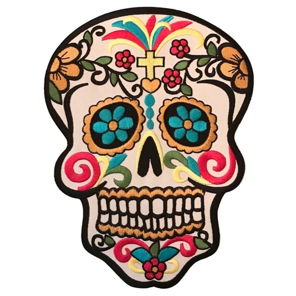 Large Sugar Skull Back Patch Biker Iron or Sew on Patch - Picture 2 of 4